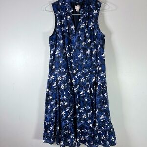 Hudson North Women’s 100% Linen Blue Floral Sleeveless MIDI Dress Size Medium